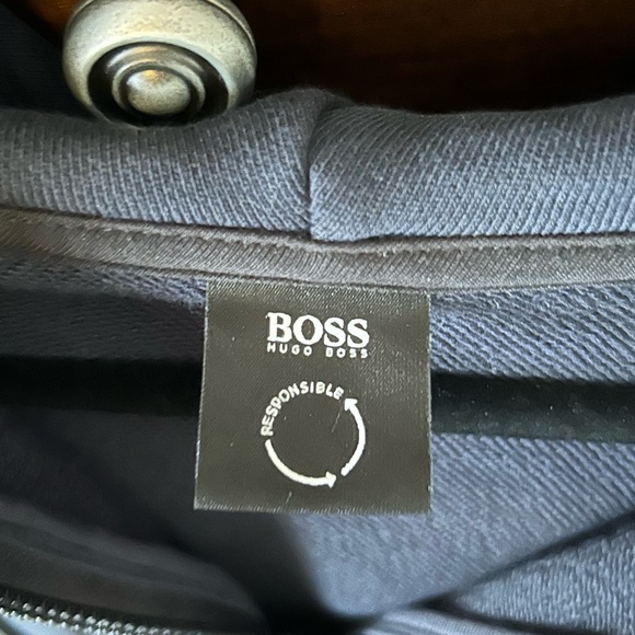 HUGO BOSS men’s Zipper Hooded / Hoodie Jacket NAVY size Large with Pockets! - Picture 3 of 6